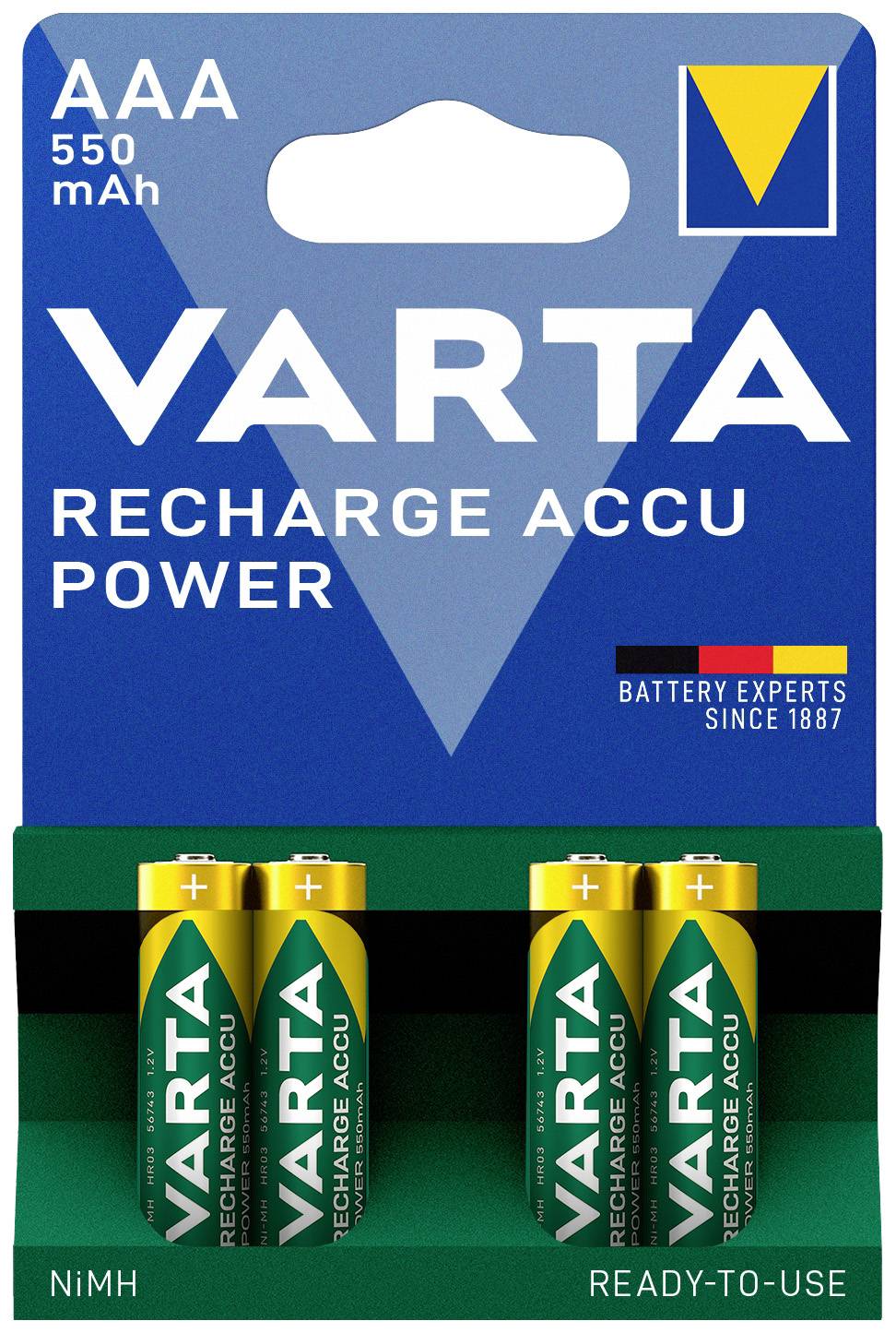 Varta RECH.AC.PowerAAA550mAh Bli 4 Batteria ricaricabile Ministilo (AAA) NiMH 550 mAh 1.2 V 4 pz.