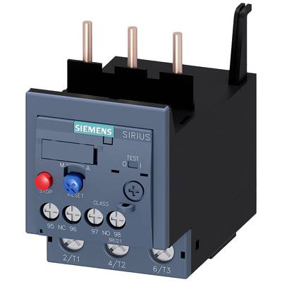 Priemyselné termistorové ochranné relé od Siemens, typ Sirius, s tlačidlami Stop a Reset, ako aj prepínačom Test a Triedy, vhodné pre ochranu motorov.
