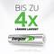 Obrázok zobrazuje batériu s nápisom 'Energizer Recharge'. Nad ňou je uvedené 'Až 4x dlhšia výdrž'.