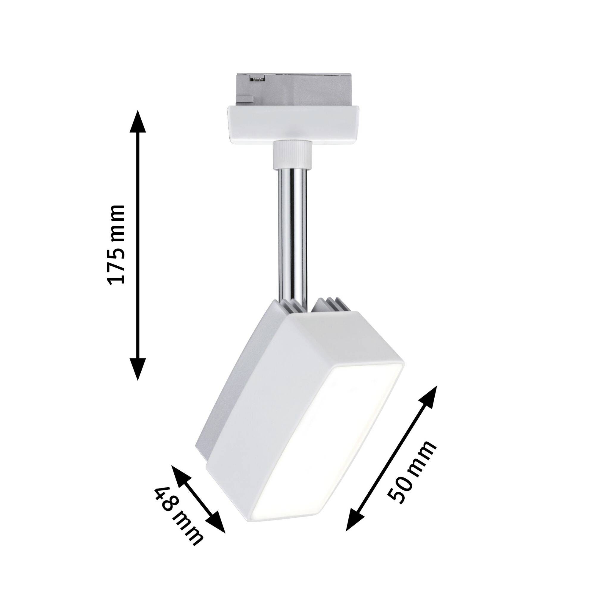 Biely LED svetelný prvok s rozmermi 175 mm výšky, 48 mm šírky a 50 mm hĺbky, pričom sú znázornené dva šípky na lepšie vysvetlenie.
