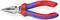 Farebné kliešte Knipex s červeno-modrým držadlom, sivými čeľisťami, primárne používané na uchopenie a rezanie.