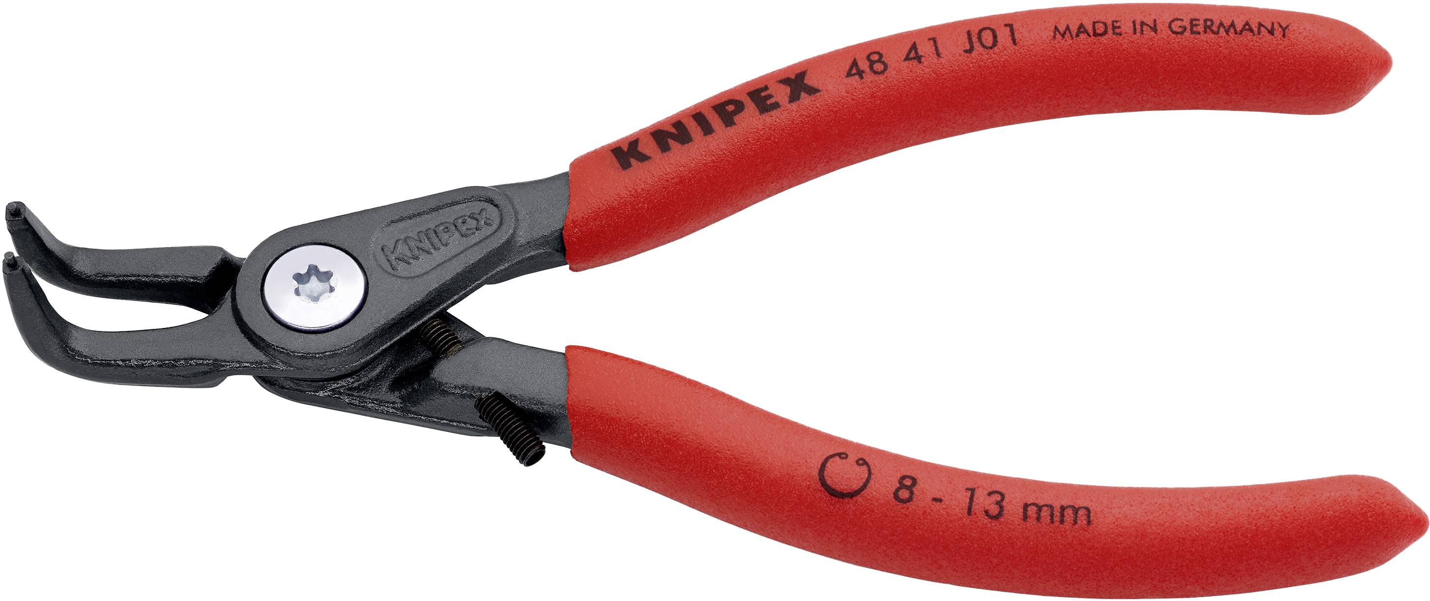 Kliešte s červenými rúčkami, s nápisom 'KNIPEX', používané nauchopenie a strihanie. Škála veľkosti 8-13 mm. Vyrobené v Nemecku.