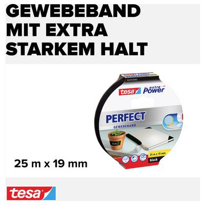 Textilná páska v obale s nápisom 'Textilná páska s extra silným držaním'. Rozmery: 25 m x 19 mm, farba: čierna.