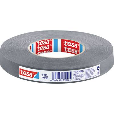 Rolka šedej lepiacej pásky značky 'tesa', dlhá 50 metrov a široká 19 mm, s čiarovým kódom a produktovými údajmi na obale.