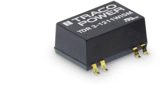 Elektronická súčiastka 'TRACO POWER TDR 3-1211WISM' so šiestimi pripojovacími pinmi, čierne puzdro.