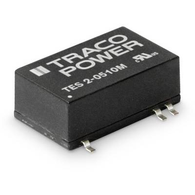Malý čierny napäťový menič s nápisom 'TRACO POWER TES 2-0510M', tri kolíky na spodnej strane.