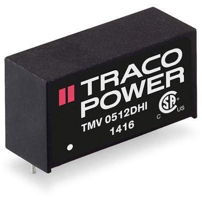 Čierny elektronický komponent s nápisom 'TRACO POWER TMV 0512DHI'. Je na ňom logo a certifikačná značka.