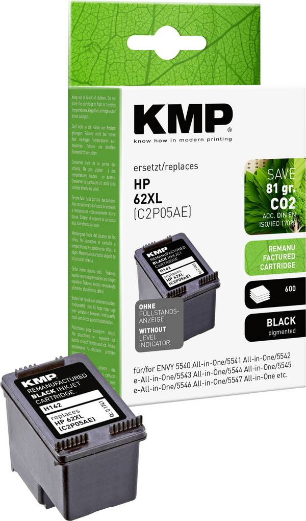 KMP Ink náhradný HP 62XL, C2P05AE kompatibilná  čierna H162 1741,4001