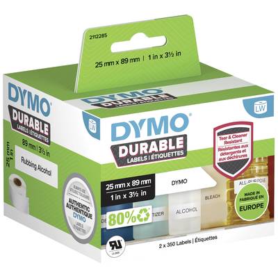 Štítky DYMO do odolnej krabičky, obsahuje 2 rolky po 350 štítkov, rozmer: 25 mm x 89 mm, vyrobené v Európe.
