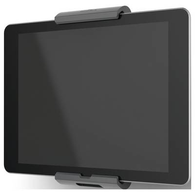 Tablet v držiaku, vypnuté, obrazovka čierna.