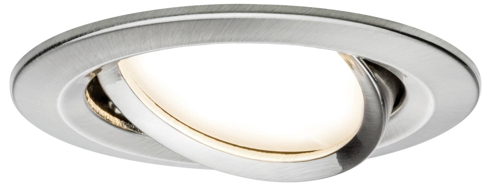 Zapustené svietidlo z brúseného kovu s nastaviteľným rámom a teplým bielym svetlom, vhodné do moderných interiérov.