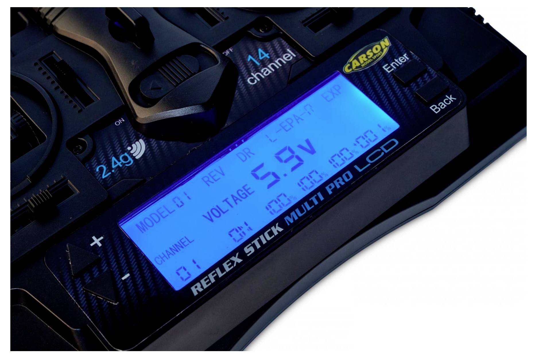 Carson Modellsport Reflex Stick Multi Pro LCD ručné diaľkové ovládanie 2,4 GHz Kanálov: 14 vr. prijímača-5