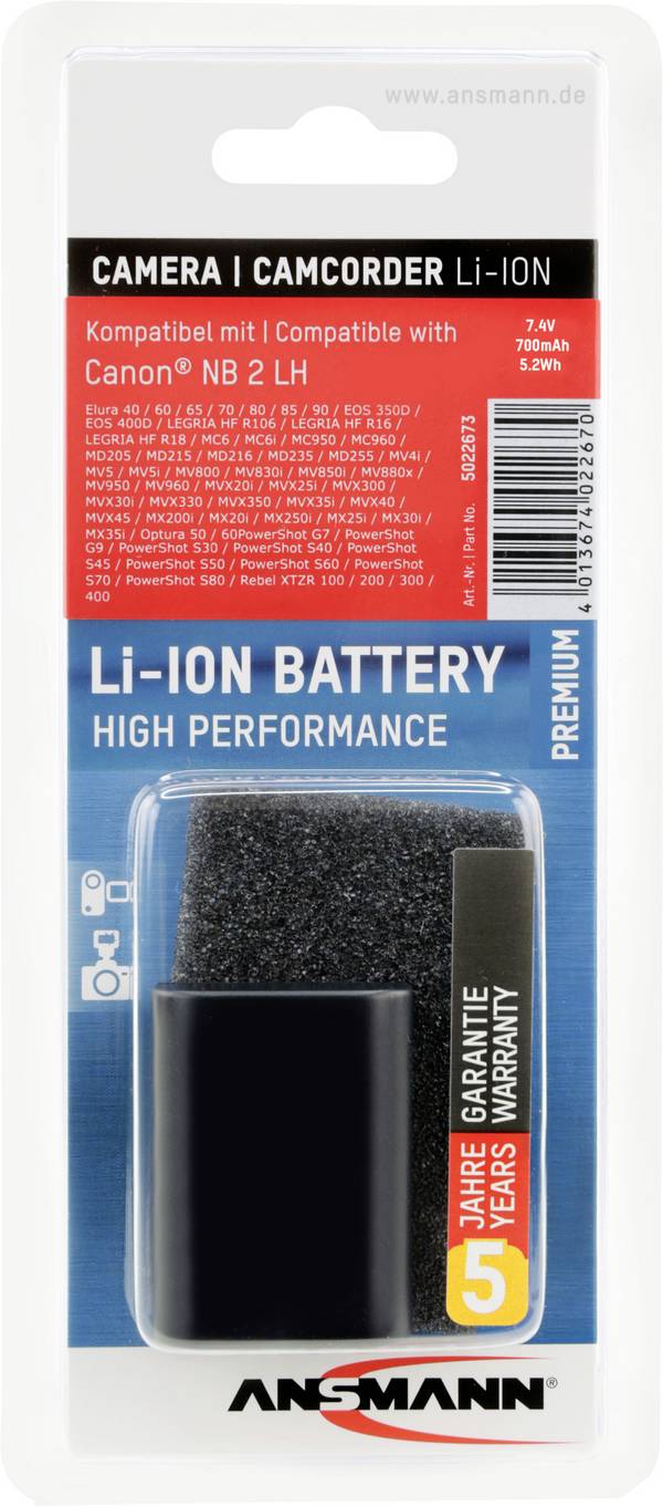 Ansmann NB-2LH akumulátor do kamery Náhrada za orig. akumulátor NB-2L, NB-2LH 7.4 V 700 mAh