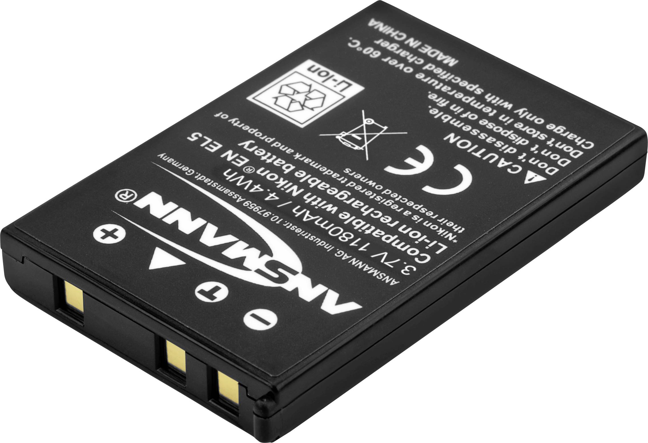 Obdĺžnikový, nabíjateľný lítiovo-iónový akumulátor s nápismi: 3,7V, 760mAh. Má vyznačené póly a bezpečnostné výstrahy.