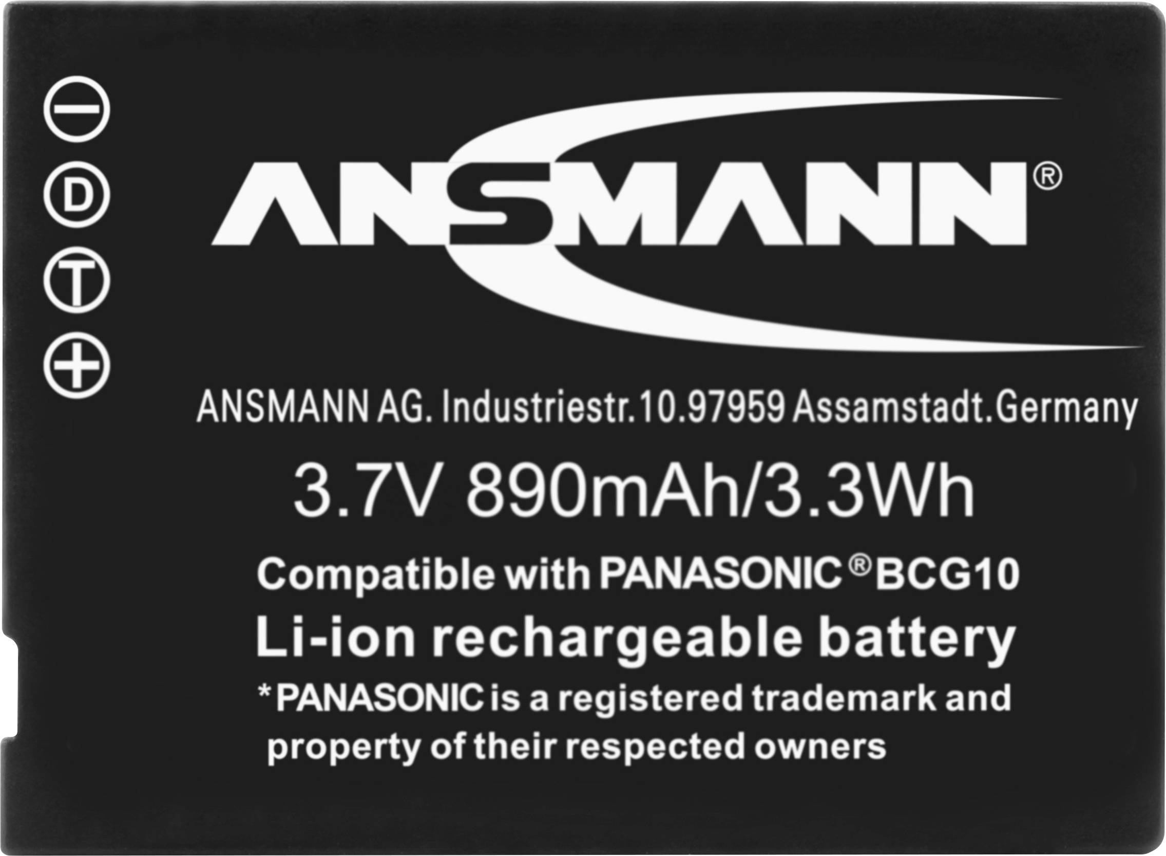 'ANSMANN 3,7V 890mAh/3,3Wh lítiovo-iónový akumulátor, kompatibilný s PANASONIC BCG10.'