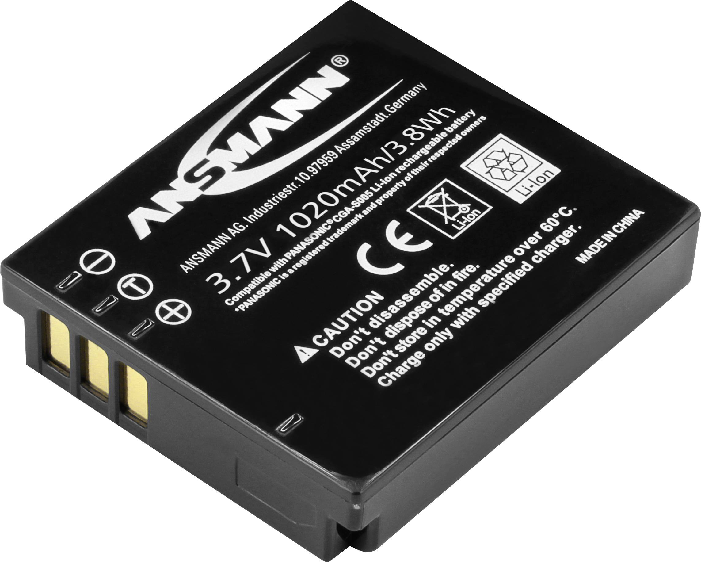 Lítiovo-iónový akumulátor s 3,7V, 1020mAh, so značkou CE. Nápis: 'POZOR: Nerozoberajte. Nevhadzujte do ohňa ani nespôsobujte skrat.'