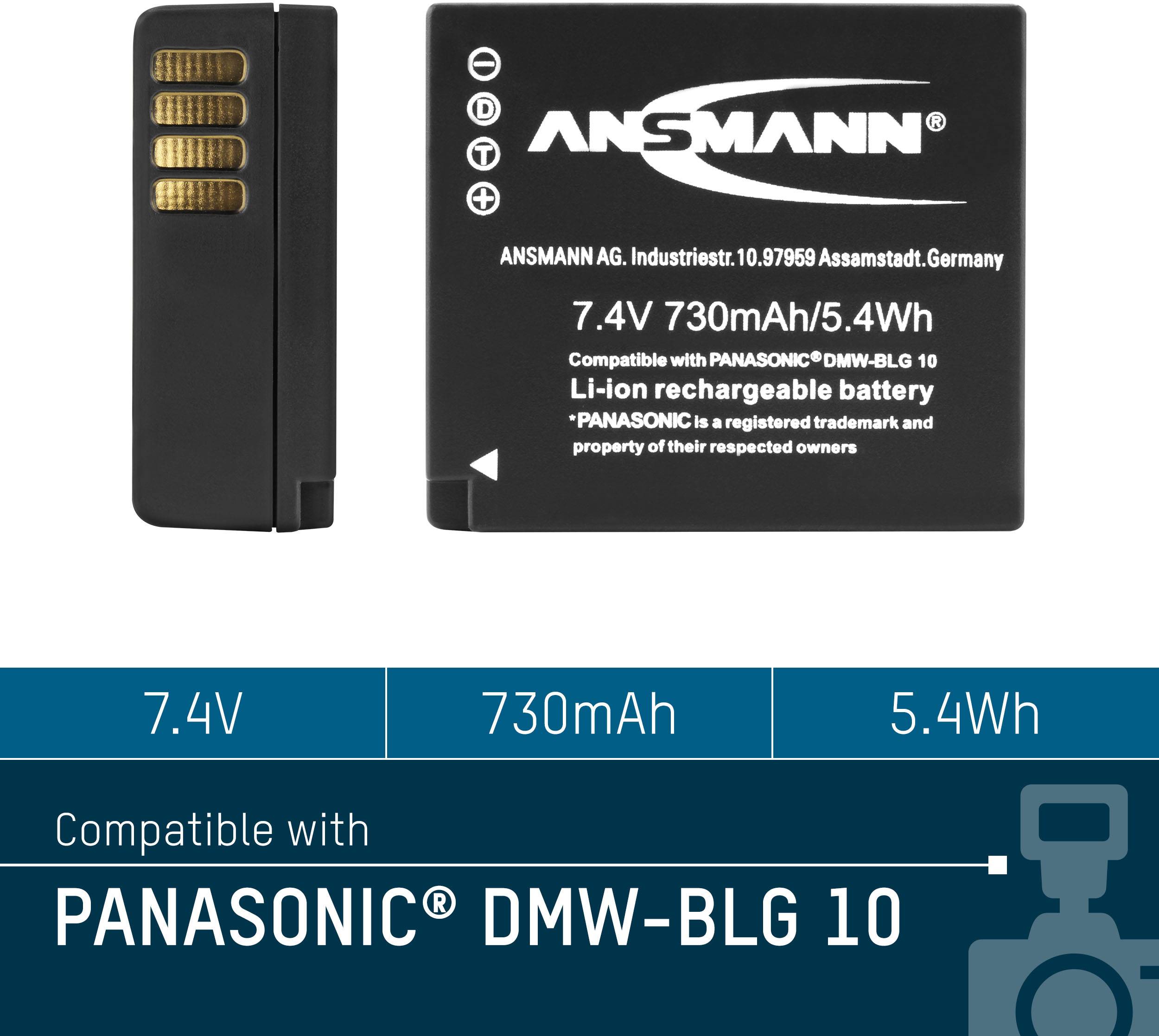 'Ansmann 7,4V 730mAh 5,4Wh lítiovo-iónový nabíjateľný akumulátor, kompatibilný s Panasonic® DMW-BLG 10.'