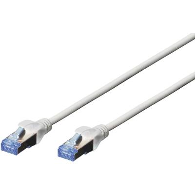 Biely ethernetový kábel s dvoma modrými konektormi na koncoch, používaný na sieťové pripojenia.
