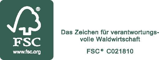 Zelená FSC značka so symbolom stromu. Text: 'Znamenie zodpovedného obhospodarovania lesov' a FSC® C021810.
