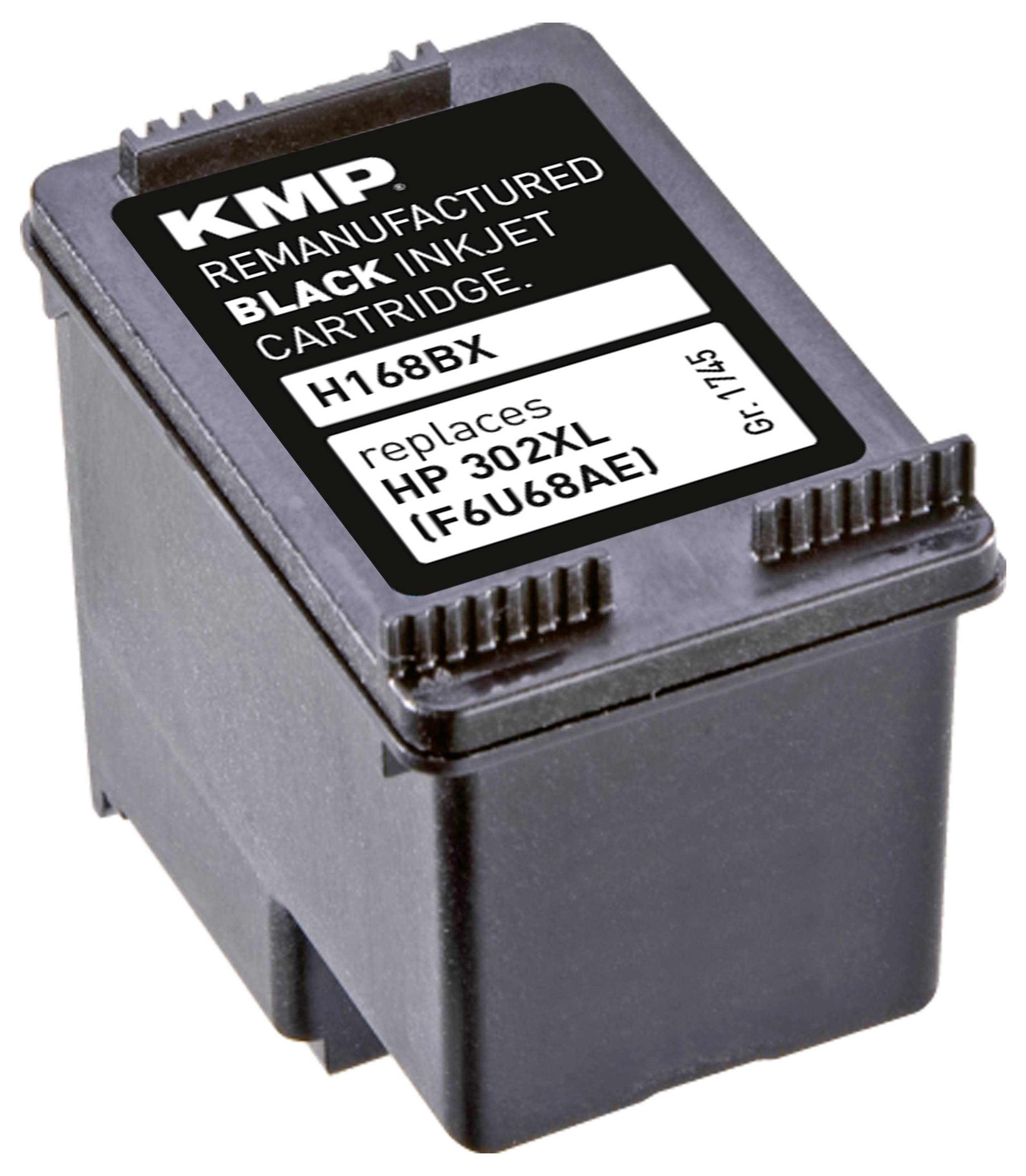 Čierna remanufakturovaná náplň do atramentovej tlačiarne označená KMP H168BX, nahradí HP 302XL (F6U68AE).