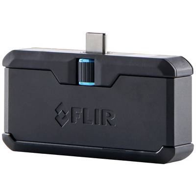 Čierne, obdĺžnikové zariadenie s nápisom 'FLIR', vybavené USB-C portom a modrým otočným gombíkom.