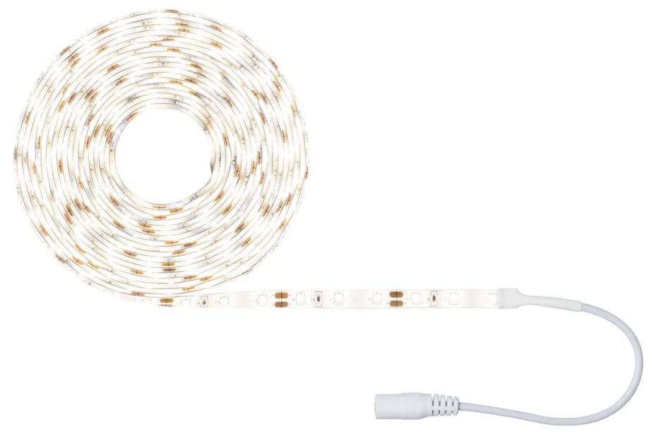 Biely LED pásik v kruhovom usporiadaní s pripojovacím káblom vpravo. Ideálny pre dekoratívne osvetľovacie účely.