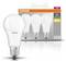 Tri OSRAM LED žiarovky so päticou E27, 10,5W, ekvivalent 100W, 1521 lúmenov, teplá biela, v jednom balení.