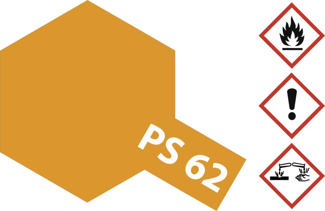Výstražné symboly horľavosti, opatrnosti a žieravých látok na oranžovej etikete s nápisom "PS 62".