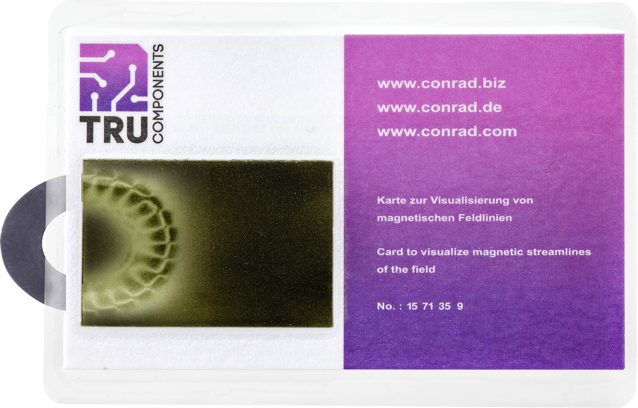 'TRU COMPONENTS' karta na vizualizáciu magnetických siločiar, s kontaktnými informáciami na pravej strane.