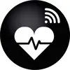 Čierne symboly znázorňujú srdce s krivkou EKG a bezdrôtový signál nad ním, čo poukazuje na monitorovanie zdravia.