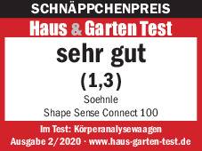 'Testové ocenenie: Haus & Garten Test hodnotí Soehnle Shape Sense Connect 100 známkou 1,3 ako veľmi dobrý. Vydanie 2/2020.'