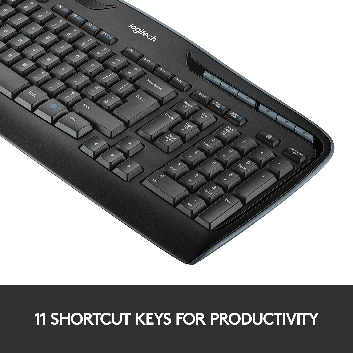 Bezdrôtová klávesnica a myš Logitech MK330 s batériami a USB prijímačom, zobrazené s obalom a prehľadom obsahu.