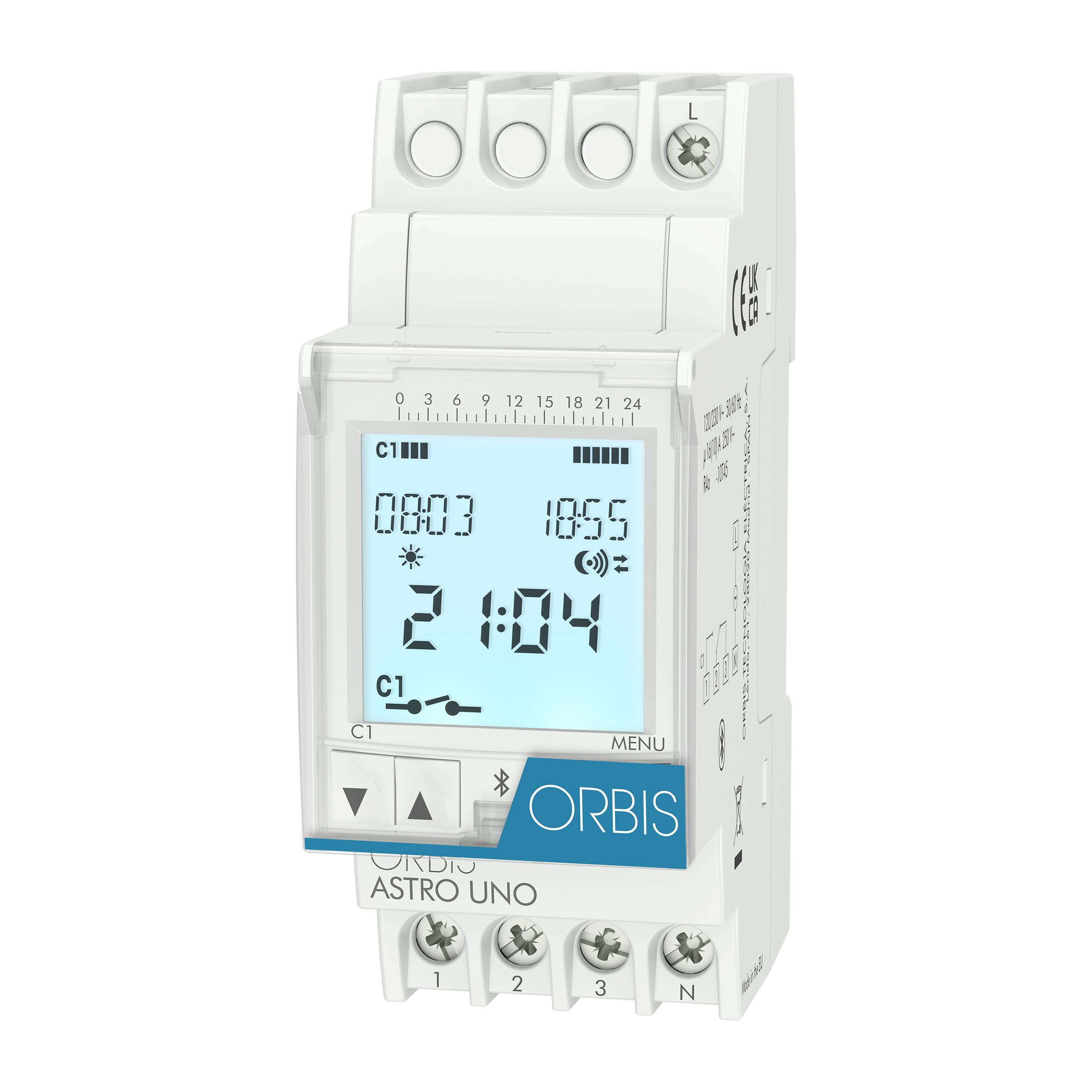 ORBIS Zeitschalttechnik spínacie hodiny na DIN lištu Prevádzkové napätie: 230 V/AC ASTRO UNO 1 prepínací 16 A 250 V/AC a-1