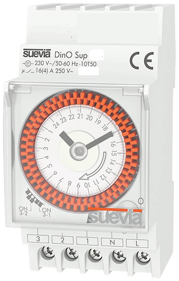 Suevia spínacie hodiny na DIN lištu Prevádzkové napätie: 230 V/AC DinO Sup D 1 prepínací 16 A 250 V/AC denný program