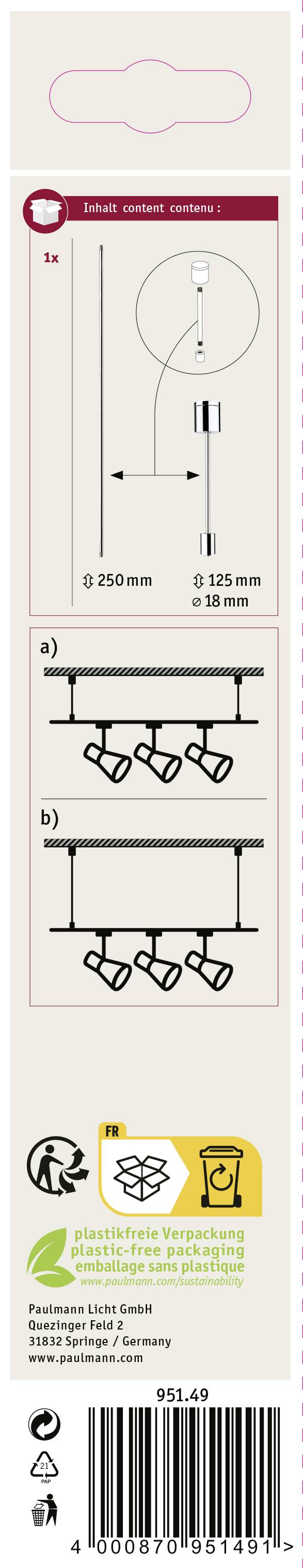 Zadná strana obalu úspornej žiarovky s inštalačným návodom. Zobrazuje rozmery, montážne pokyny a pokyny pre recykláciu.
