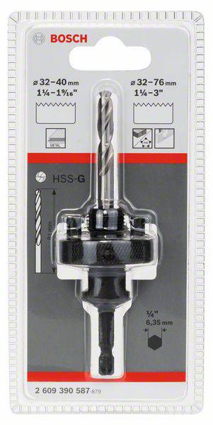 Adaptér HSS-pílky Bosch v balení, vhodný pre priemer 32-76 mm.