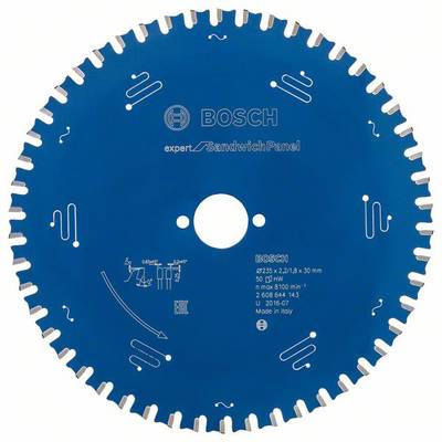 Kotúč pílového listu na bielom pozadí s logom Bosch, vhodný pre sendvičové dosky, priemer 275 mm, 50 zubov.