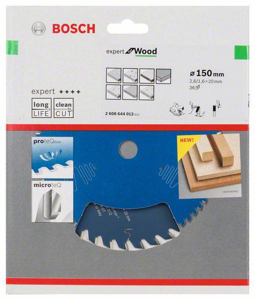 Balenie pílového kotúča Bosch na drevo, priemer 150 mm. Vhodný pre presné, čisté rezy a dlhú životnosť.