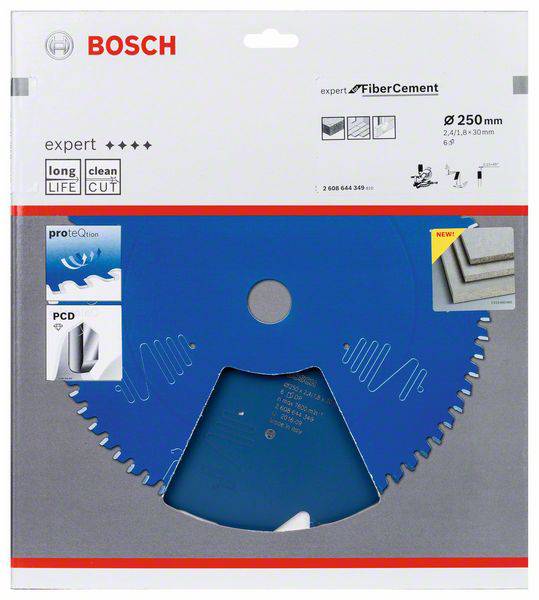 Pílový list Bosch na vláknocementové materiály, priemer 250 mm, vhodný na čisté rezanie vláknocementu. Obsahuje ochrannú vrstvu.
