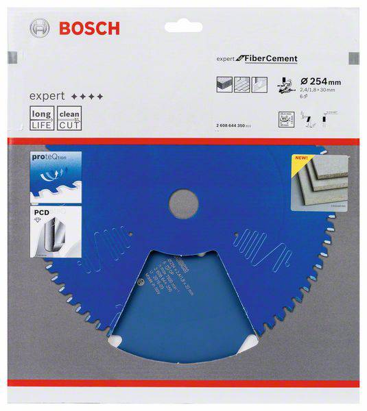 Pílový list na vláknocementové materiály od Bosch, priemer 254 mm, vhodný na presné a čisté rezy, 6-násobné PCD ozubenie.