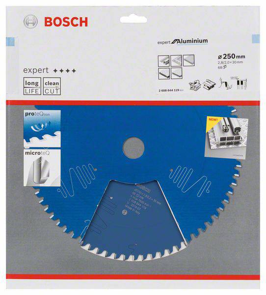 Pílový list Bosch Expert pre hliník, priemer 250 mm, vhodný pre čisté rezy, s technológiou ProteQtion a MicroteQ.