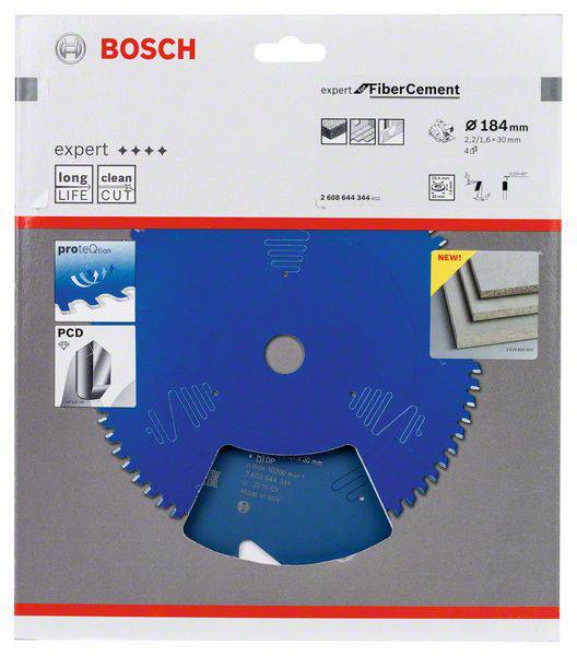 Kotúč na pílu Bosch Expert pre vláknocementové materiály, priemer 184 mm, vhodný na presné rezanie vláknocementových panelov.