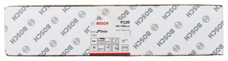 'Brúsny papier Bosch P120, 40 m x 760 mm, na nehrdzavejúcu oceľ. Vhodný pre pásové brúsky. Balenie v dizajne Bosch.'