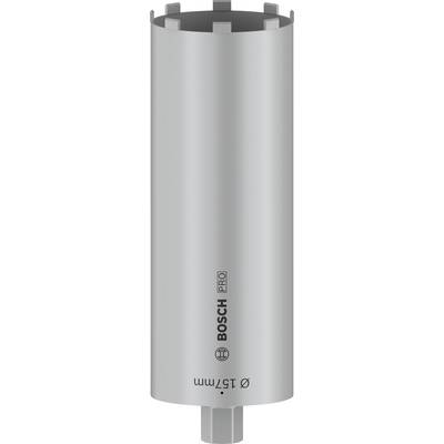'Bosch Pro' vŕtacia korunka s priemerom 157 mm, používaná na presné vŕtanie do betónu. Striebornej farby, valcovitého tvaru.