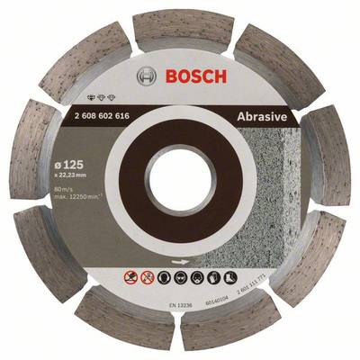 Brúsny kotúč 'Bosch' s priemerom 125 mm, max. 12.250 ot./min. Krajina pôvodu Čína. Navrhnutý pre abrazívne materiály.