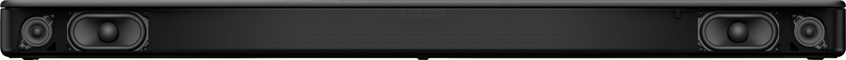 Čierna soundbar s viacerými reproduktormi, vhodná pre domáce kino alebo prehrávanie hudby. Je podlhovastá a dizajnovo jednoduchá.