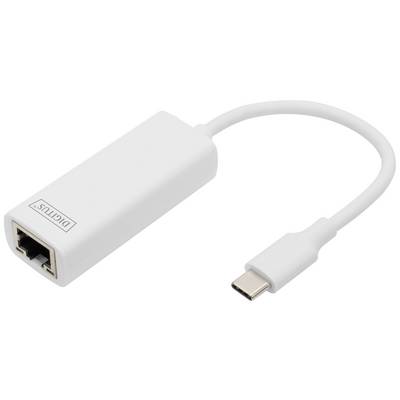 Biely USB-C na Ethernet adaptér, ktorý umožňuje káblovým spôsobom pripojiť internetové pripojenie pre zariadenia s USB-C portom.