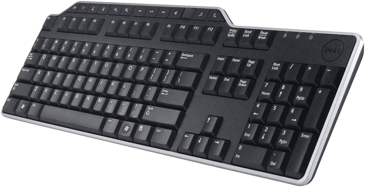 Čierna počítačová klávesnica Dell s úplným rozložením klávesov vrátane numerickej klávesnice, funkčných klávesov a smerových šípok.