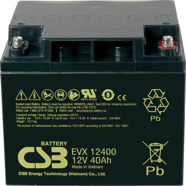 CSB Battery EVX 12400 EVX12400-I1 olovený akumulátor 12 V 40 Ah olovený so skleneným rúnom (š x v x h) 197 x 170 x 165 mm skrutkované M5  odolné proti viacerým cyklom, bezúdržbová, nebadateľné vybíjanie