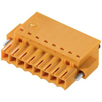 Oranžový elektrický konektor s ôsmimi kontaktnými bodmi a dvoma bočnými skrutkami na upevnenie.